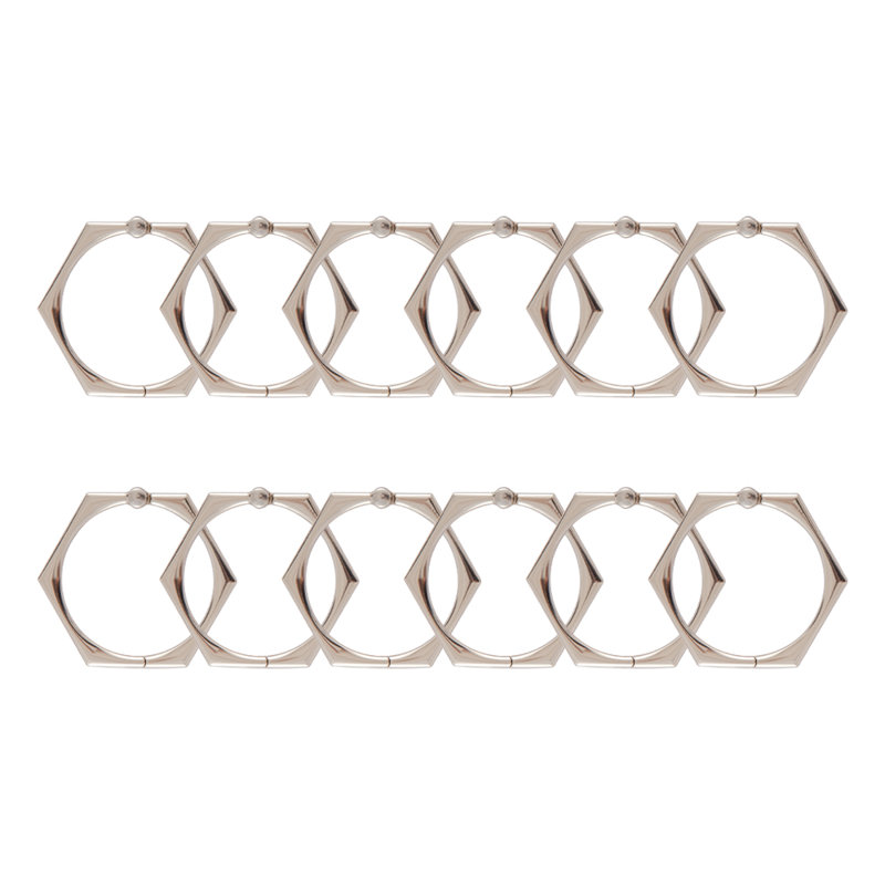 Brushed Nickel Hexagonal Shower Curtain Hooks Set of 12