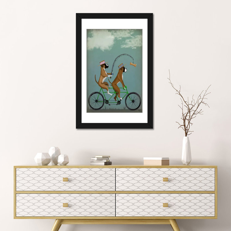 « boxer tandem », peinture sur toile tendue Fab Funky, H 24 po x l 16 po x P 1 po, Papier beaux-arts encadré noir, Blanc
