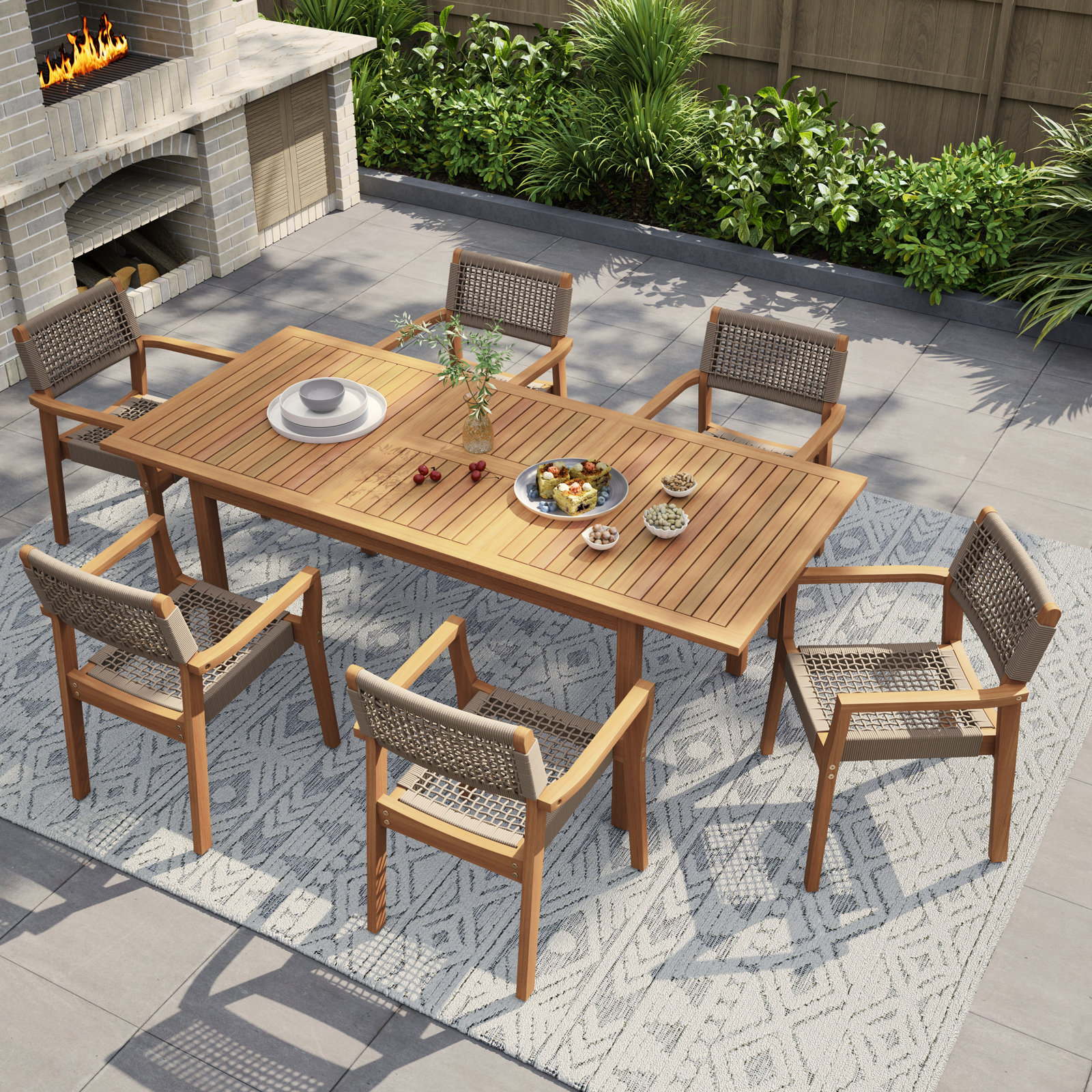 Bennett 6 - Person Rectangular Outdoor Dining Set, Beige