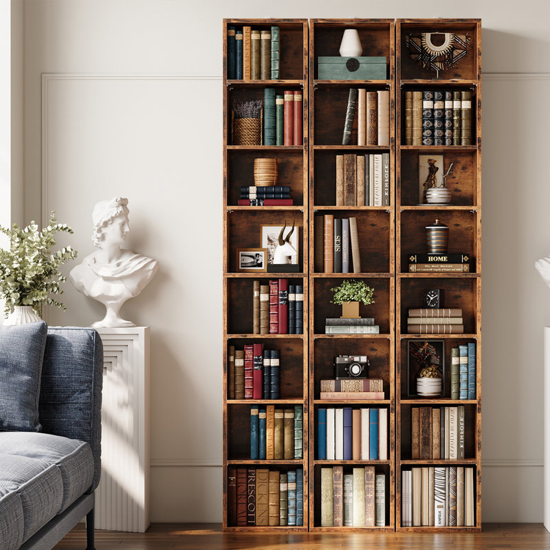 Narrow Design Storage,8-layer Thin High Bookcase With Open Adjustable Shelves,cube Display Rack, Brown