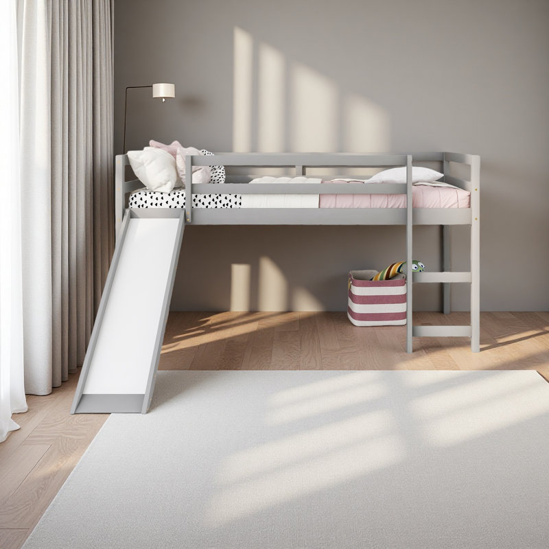 Loft Bed With Slide, Multifunctional Design, Twin, Gray
