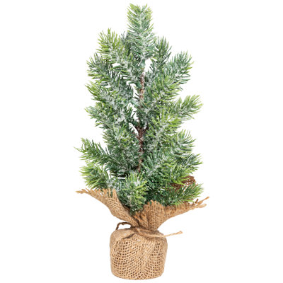 Frosted Icy Pine Tree In Burlap Base Christmas Tree - 11.75" - Unlit