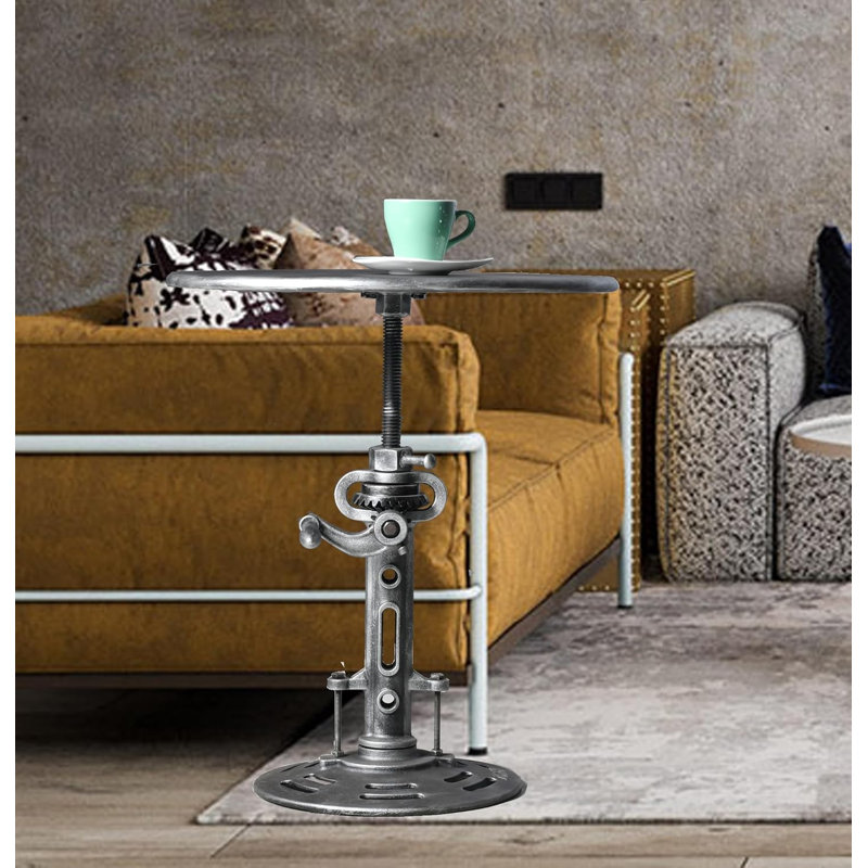 Table de bout Industrial Retro Table d'appoint Mécanique antique DIY Manivelle à hauteur ajustable, Argent