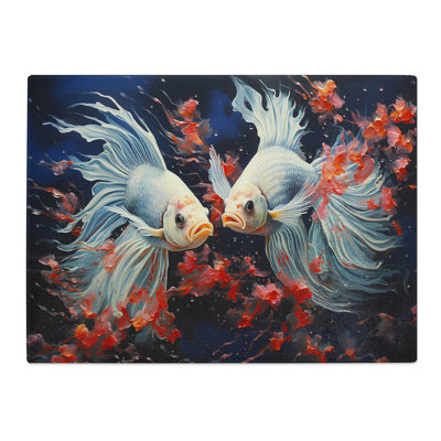 Siamese Fish Action  Glass Chopping Board