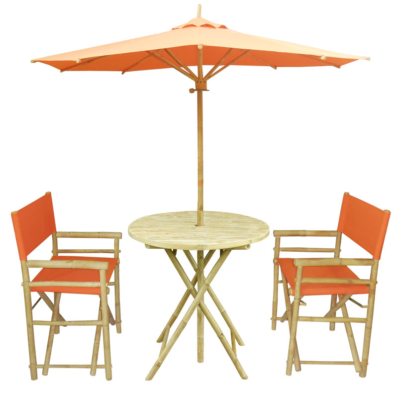 Sinta 2 - Person Bamboo Wood Patio Dining Set with Round Table, Pottery