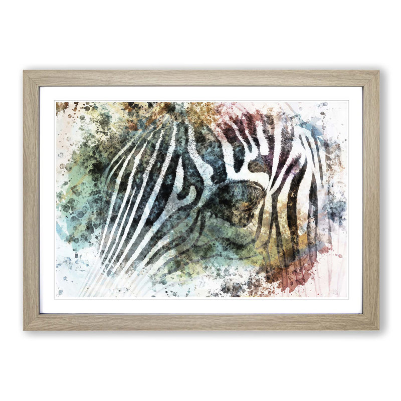 Portrait of a Zebra in Abstract - Picture Frame Painting Print on MDF, Oak, 50cm H x 76cm W x 2cm D
