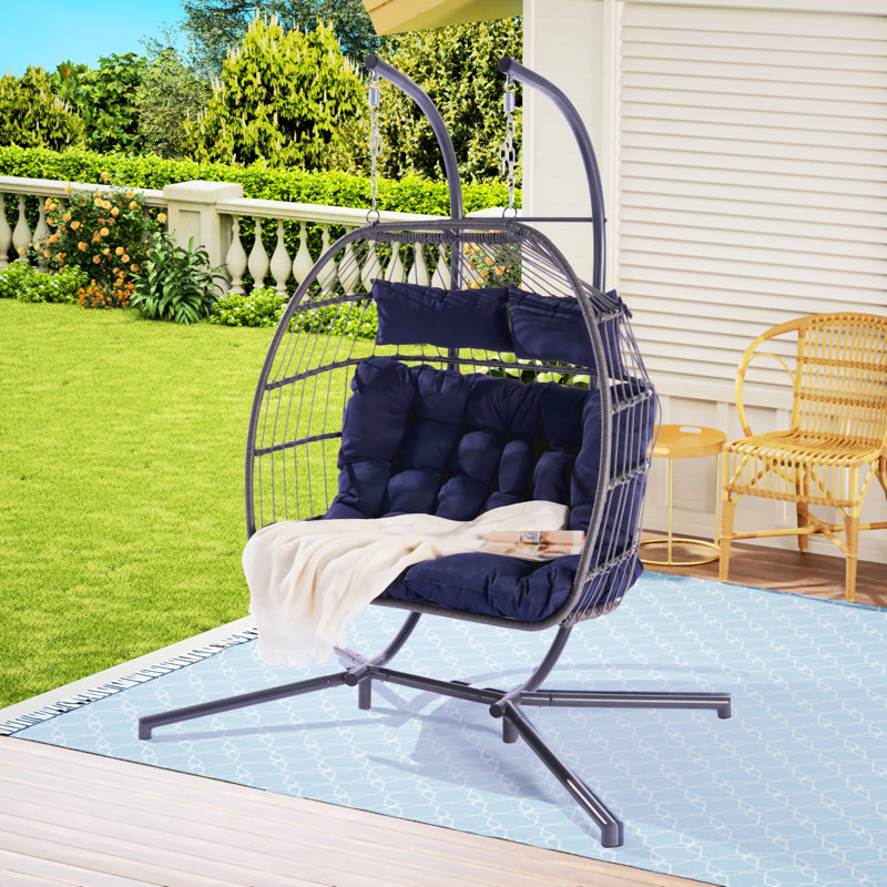 Chaise suspendue en rotin pour 2 personnes, Bleu