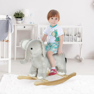 Cheval à bascule, animal à bascule pour enfants, chaise berçante éléphant avec sons réalistes, jouet en peluche pour les années 2-4, gris