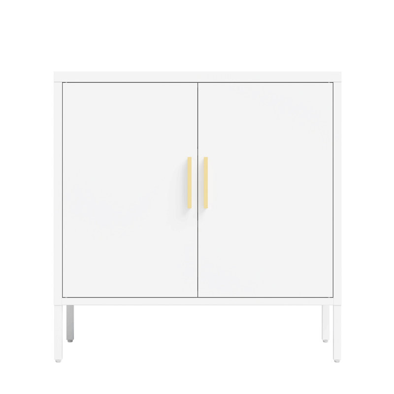 Metal Storage Cabinet With 2 Doors And 2 Adjustable Shelves, Steel Garage Storage Cabinet, Metal File Cabinet For Home Office School Gym, White