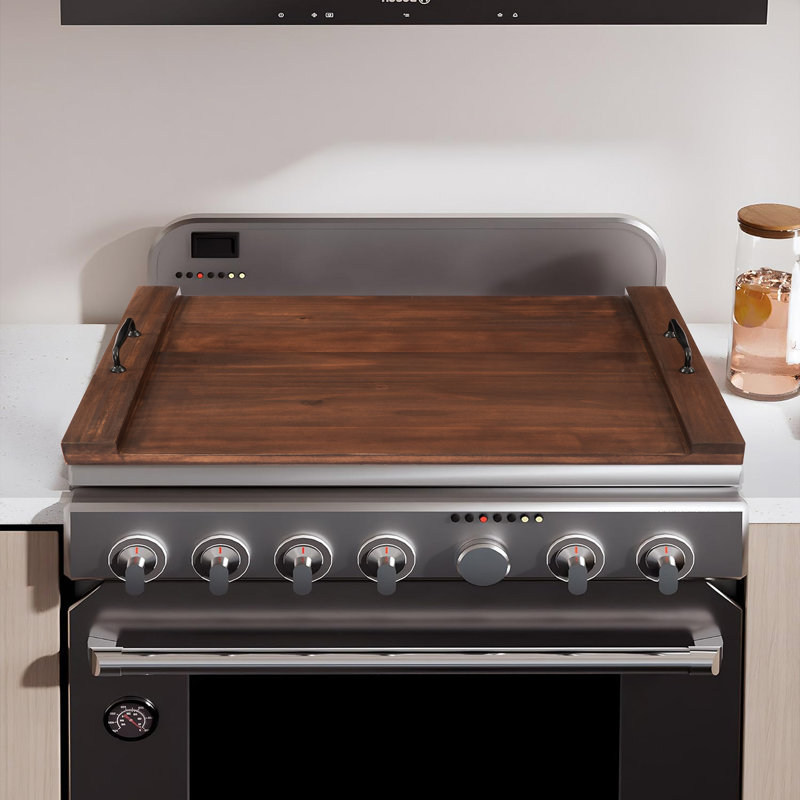 Solid Wood Stove Top Cover with Handle, Brown