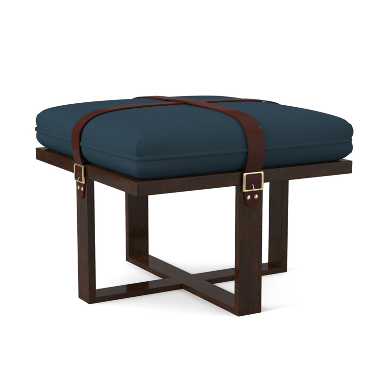 Square Ottoman, American Walnut, Margaret Lagoon Polyester Blend