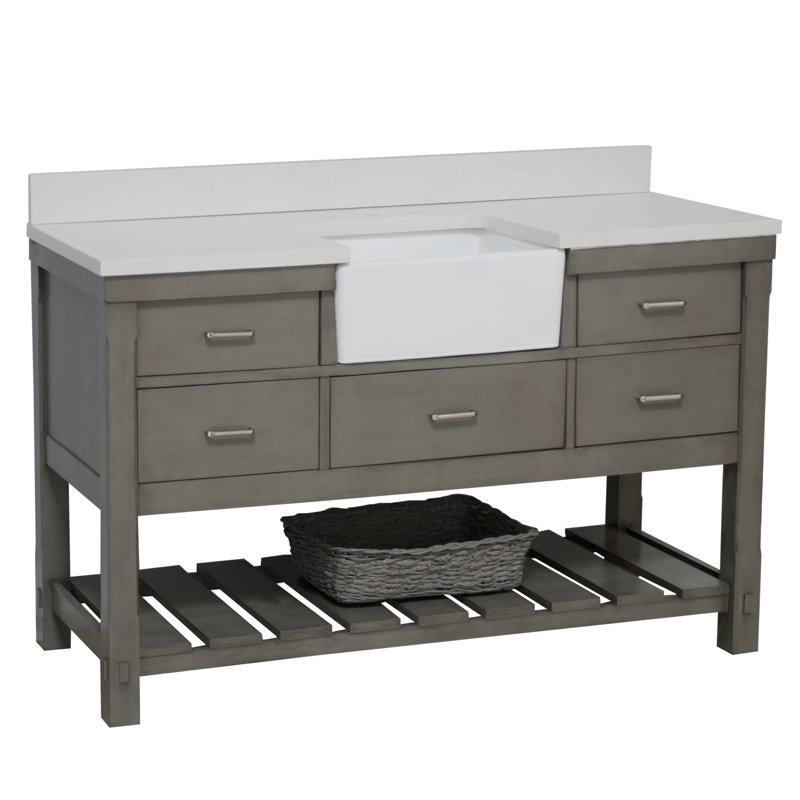 Hitton 60'' Single Bathroom Vanity with Top, Quartz, Weathered Gray