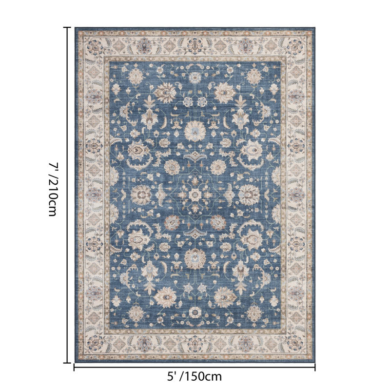 Contemporary Design Multi Accent Rug, Navy, Rectangle 5' x 7'