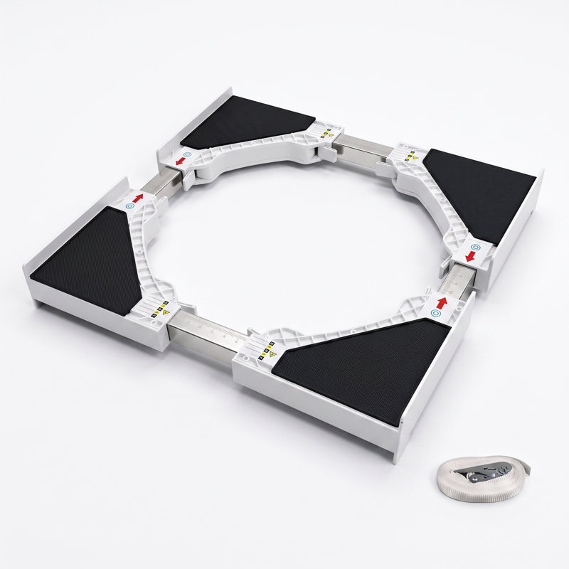 Support coulissant réglable pour laveuse et sécheuse, base antidérapante en silicone, extensible de 45 à 70 cm, compatible avec les machines à laver et les sèche-linge.