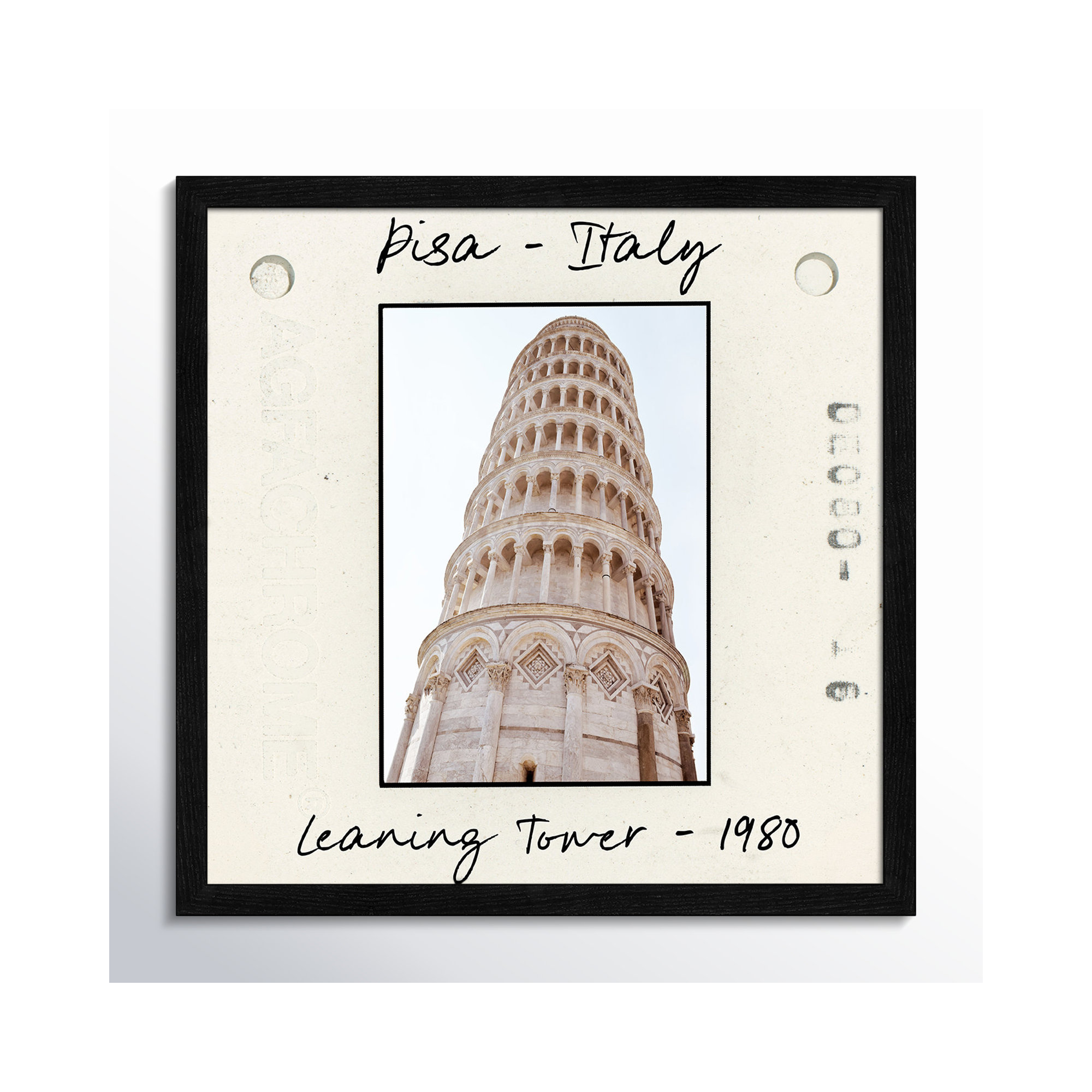 Pisa, Italy - Leaning Tower Print by Natalie Carpentieri, Black Single Picture Framed Paper, 17" H x 17" W x 0.75" D