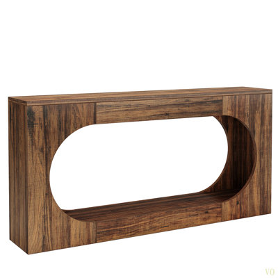 63" Farmhouse Console Table With Scalloped Edge – Narrow 2-Tier Wooden Sofa Table Behind Couch,  Entryway Table For Living Room, Hallway, Or Foyer