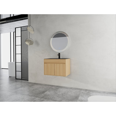 Meuble-lavabo mural avec lavabo en acier inoxydable et drain flexible, porte à fermeture en douceur