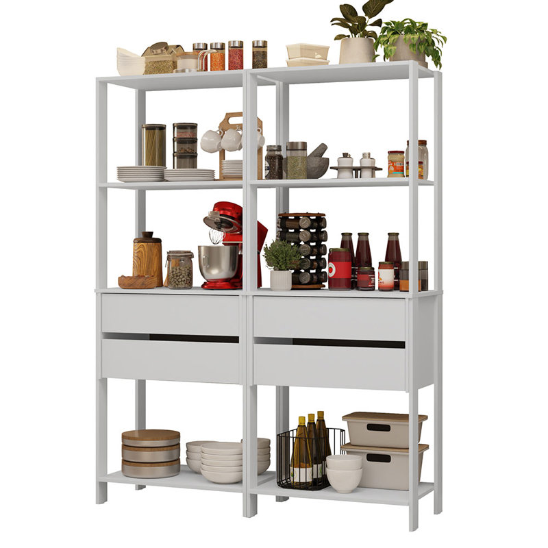  Garage Storage Rack with 4 Drawers and Open Shelves 55"L Multiuse Modular Organization Cabinet for Tools - White, White