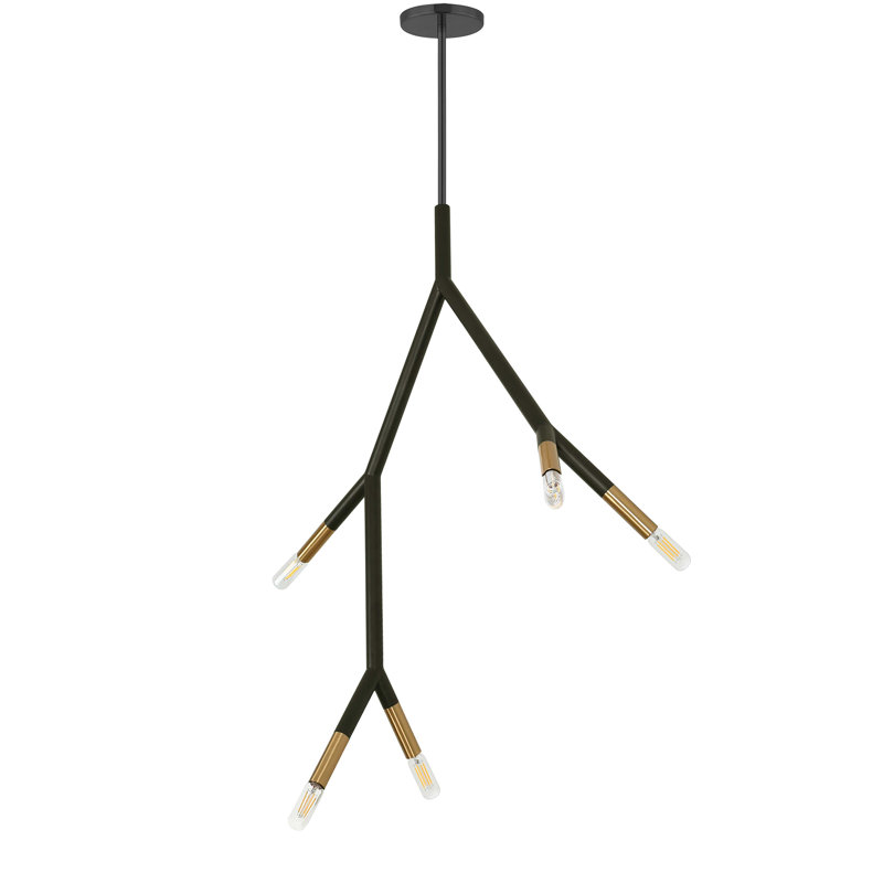 Luminaire suspendu à 5 lumières Fakrudeen, Noir mat / laiton vieilli
