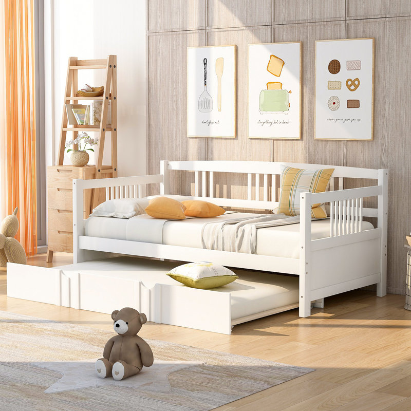 Lit de jour avec couchette en bois, Lit simple, Blanc