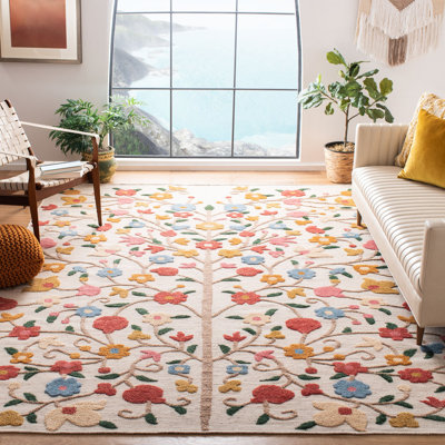 Tapis rose / ivoire en laine / coton noué à la main Sehnaz