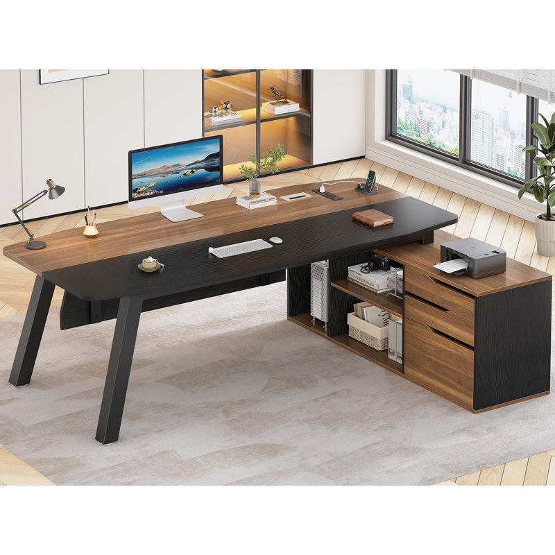 71" Executive Desk With File Cabinet, Walnut
