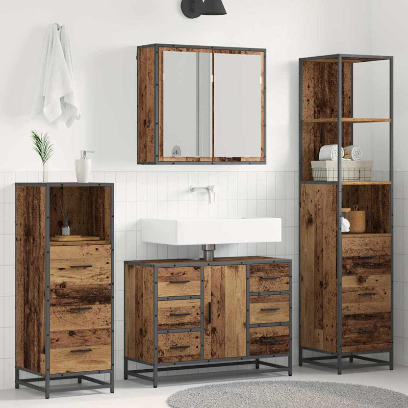 Vanity & Mirror Set, Medium Wood