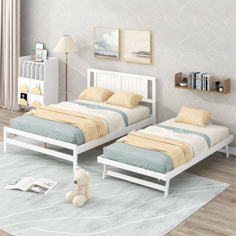 Lit plateforme double avec lit gigogne réglable, Blanc