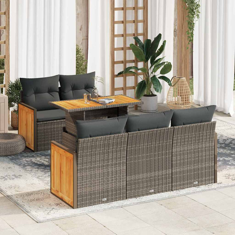  Ensemble de canapé de jardin modulaire en rotin PE gris