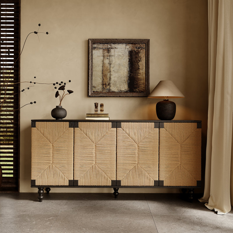 Meuble télé avec buffet en bois brossé et en ruppie maritime Accent