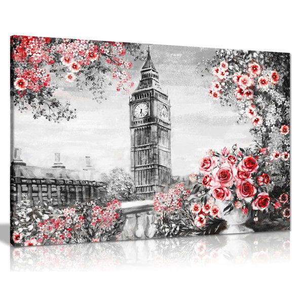 Mercer41 London With Roses - Wrapped Canvas Painting | Wayfair.co.uk