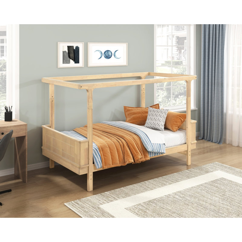 Mobilier de chambre à coucher de style rustique pour lit simple à baldaquin de style industriel au fini bois de chêne durable