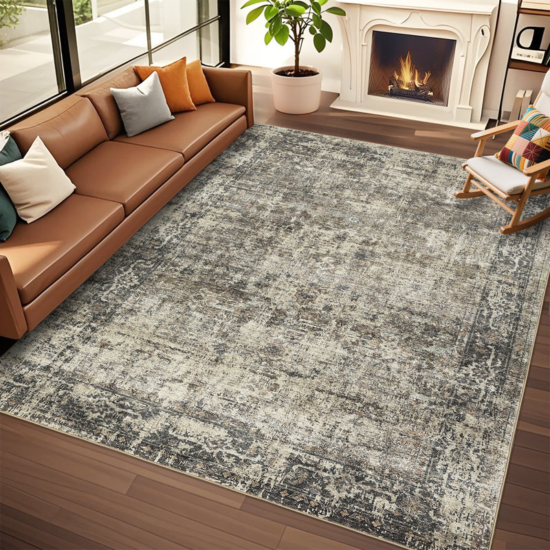 Machine Washable Non-Slip Non-Shedding Rug for Living Room Oriental Stain Resistant Thin Foldable Floor Cover for Bedroom Dining Room