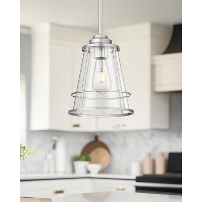 Luminaire suspendu industriel avec abat-jour en verre transparent et cage en métal forgé - Luminaire suspendu à hauteur réglable pour îlot de cuisine, salle à manger, chambre à coucher, couloir ou vestibule