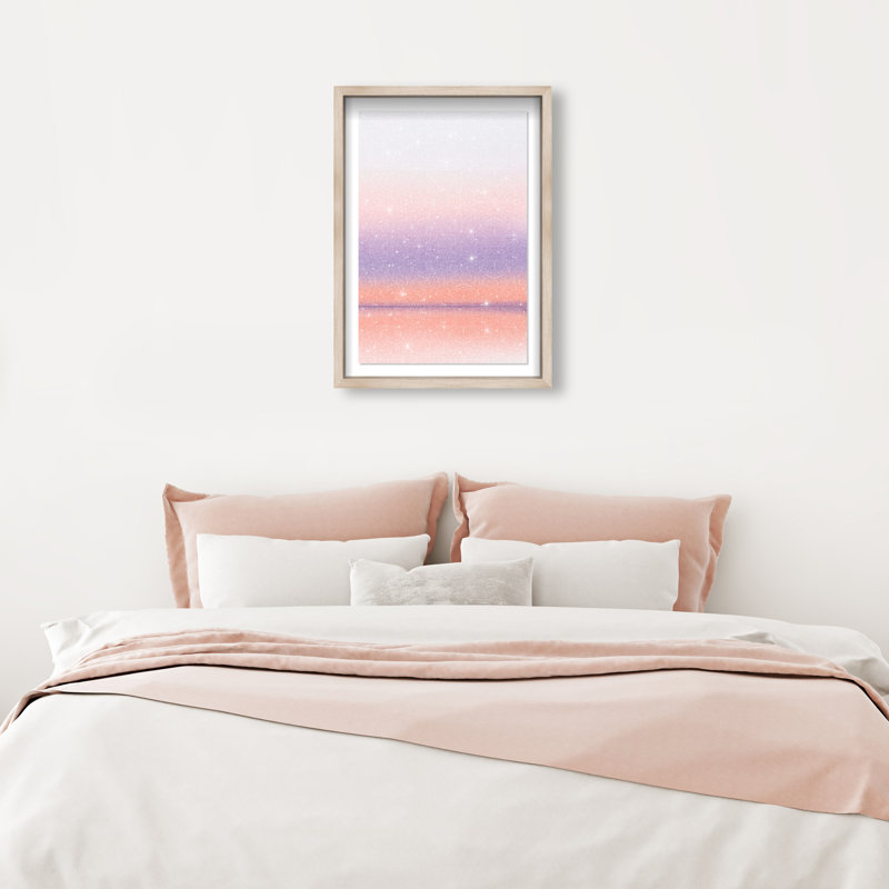 Peach Coastline Print by Oliver Gal, 37.5"H x 25.5"W, Natural Oak Shadowbox