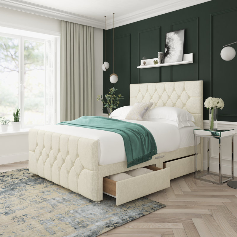 Upholstered Bed, Silver, Small Double (4'), 4 Drawers