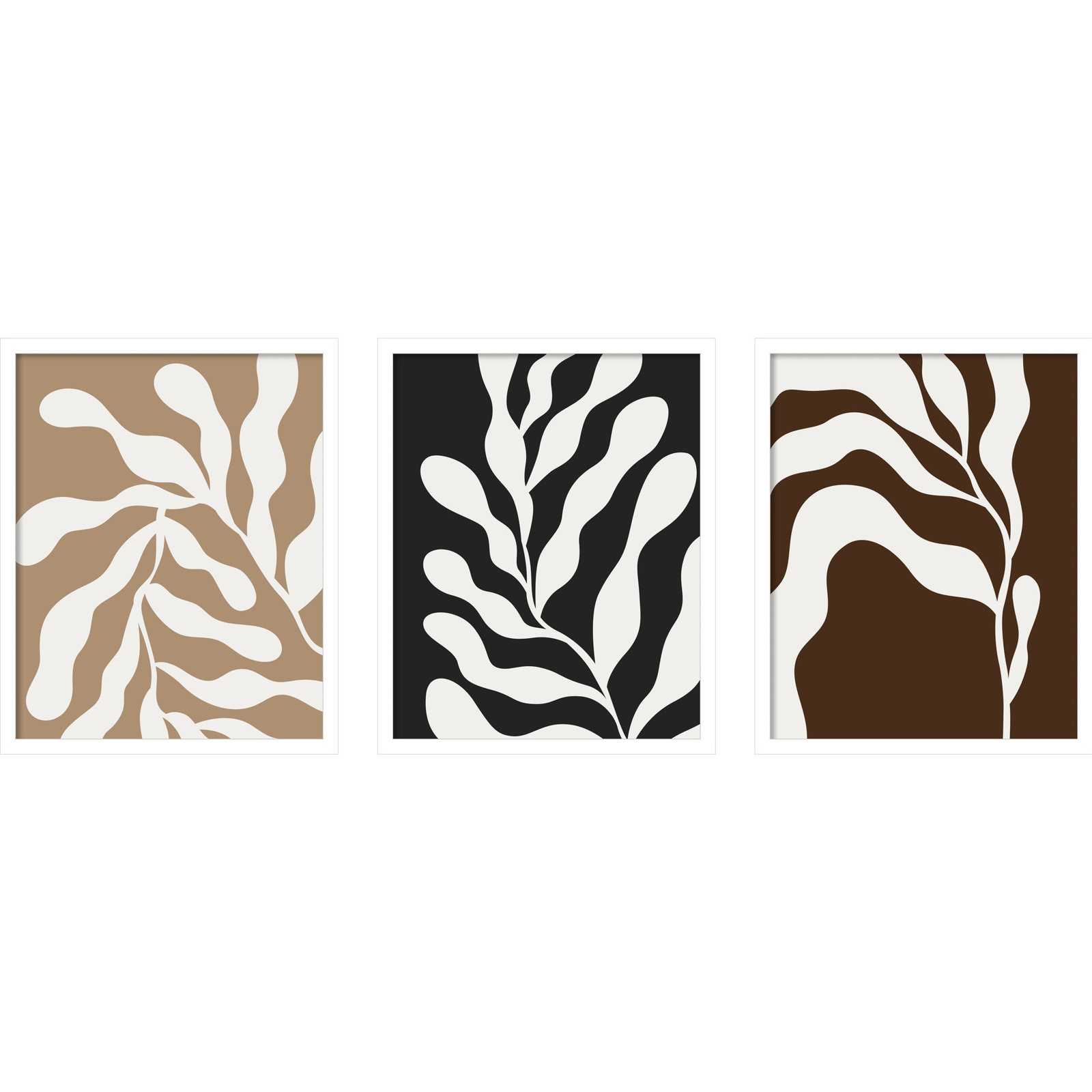Erminia "Retro Matisse Botanical" 3-Piece Set, 56" W x 21" H, White