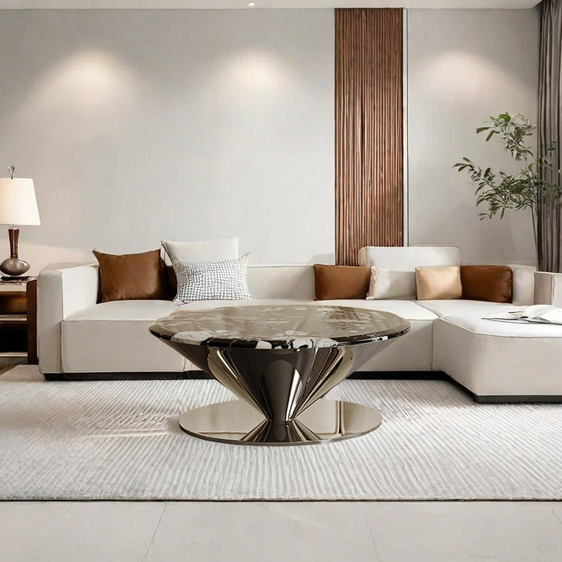 Marble Coffee Table, Black/White, 13.78" H x 35.43" L x 35.43" W
