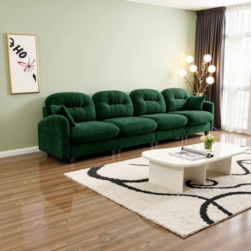 Canapé modulaire à quatre places avec dossier capitonné, canapé en chenille de qualité supérieure, Vert