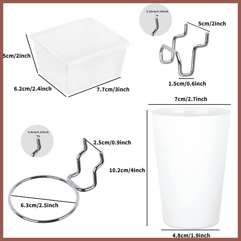 Lot de 6 gobelets et bacs perforés avec crochets, organisateur de rangement blanc pour établi de garage