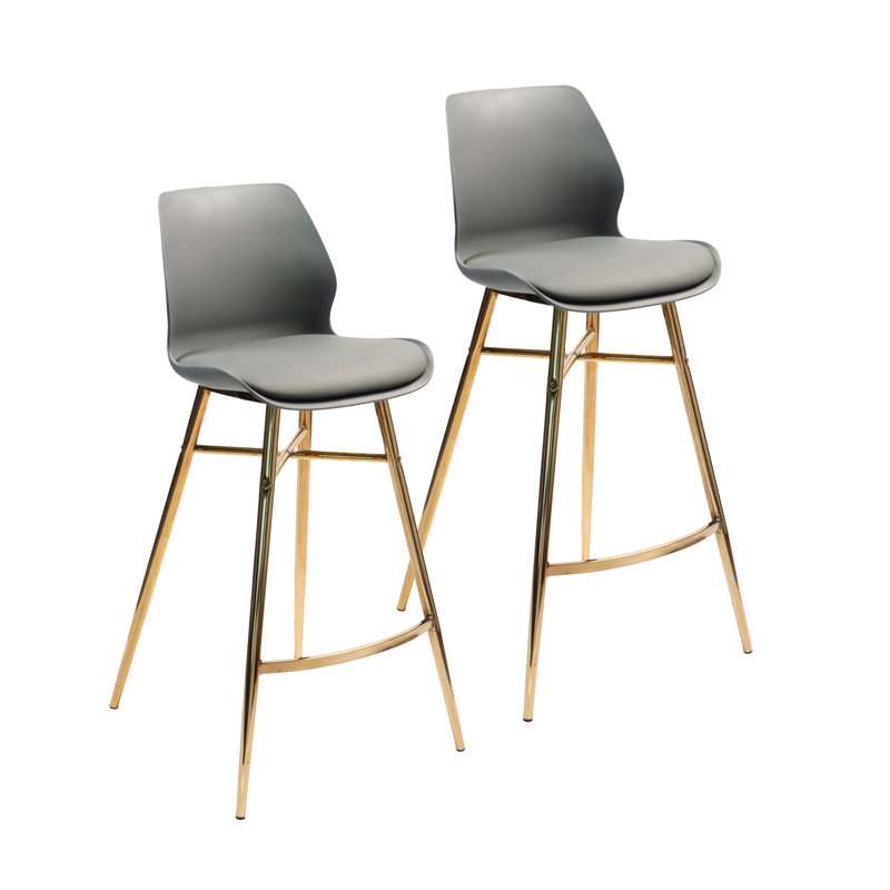Upholstered Counter Stool with Metal Frame, Dark Grey