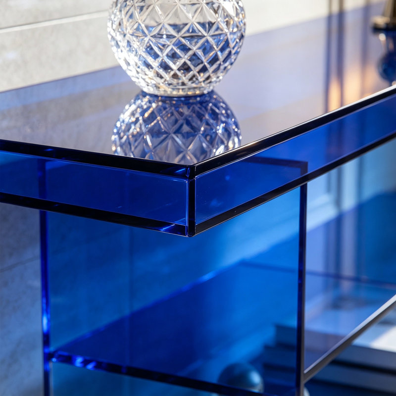 Console moderne en acrylique bleu, H 27,56 po x l 39,37 po x P 11,81 po