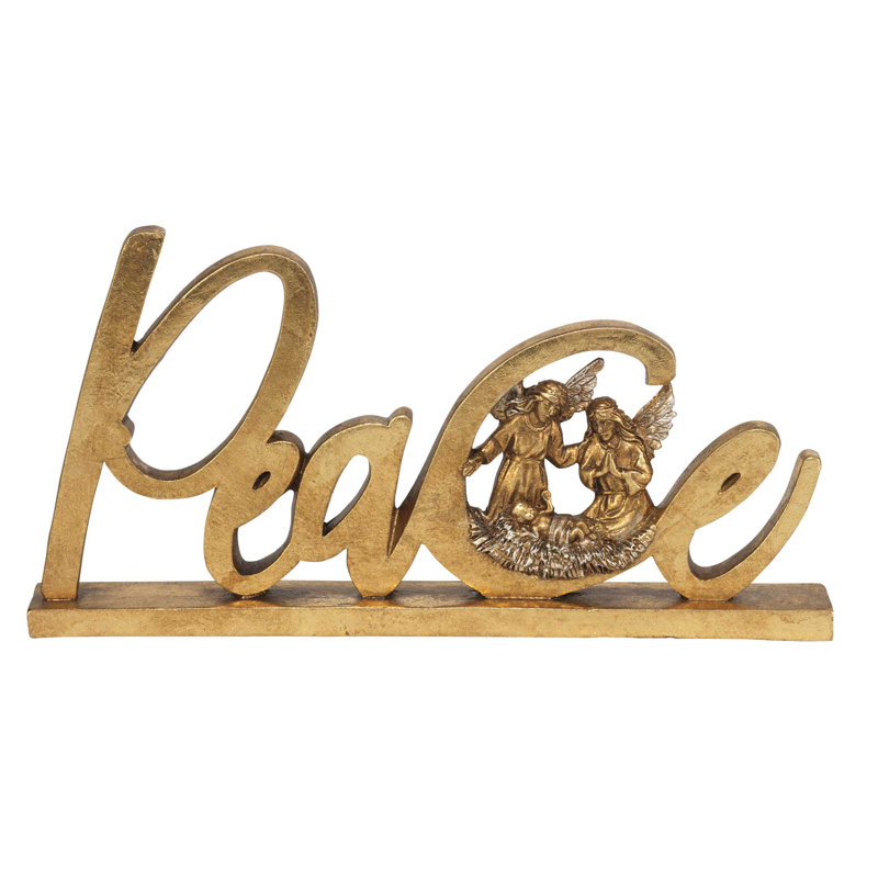 Signe de paix doré, résine, anges, 9 po