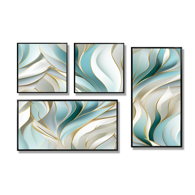 «Green and White Sparkling Dazzle Glamour» - impressions sur toile vertes, 4 pièces, Noir