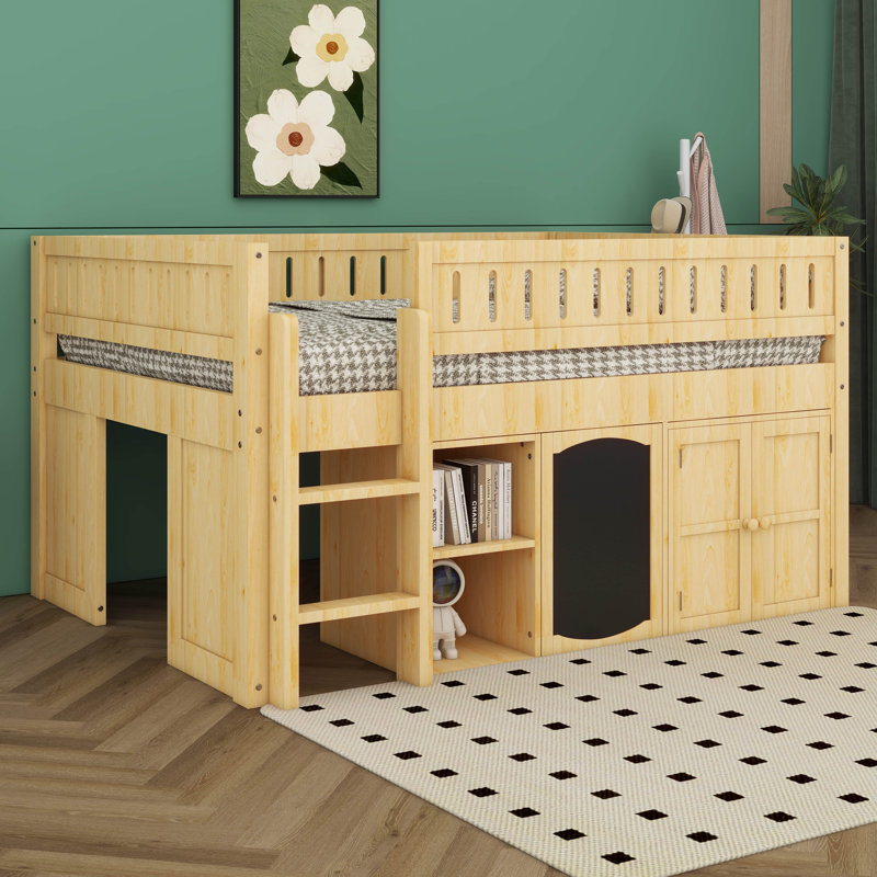 Full Loft Bed , Trundle Bed Included, Natural