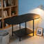 Table basse de style Mid-Century moderne avec tablette de rangement, table de cocktail ovale à 2 niveaux pour les petits espaces, table de salon de style campagnard avec plateau en bois robuste et structure en métal