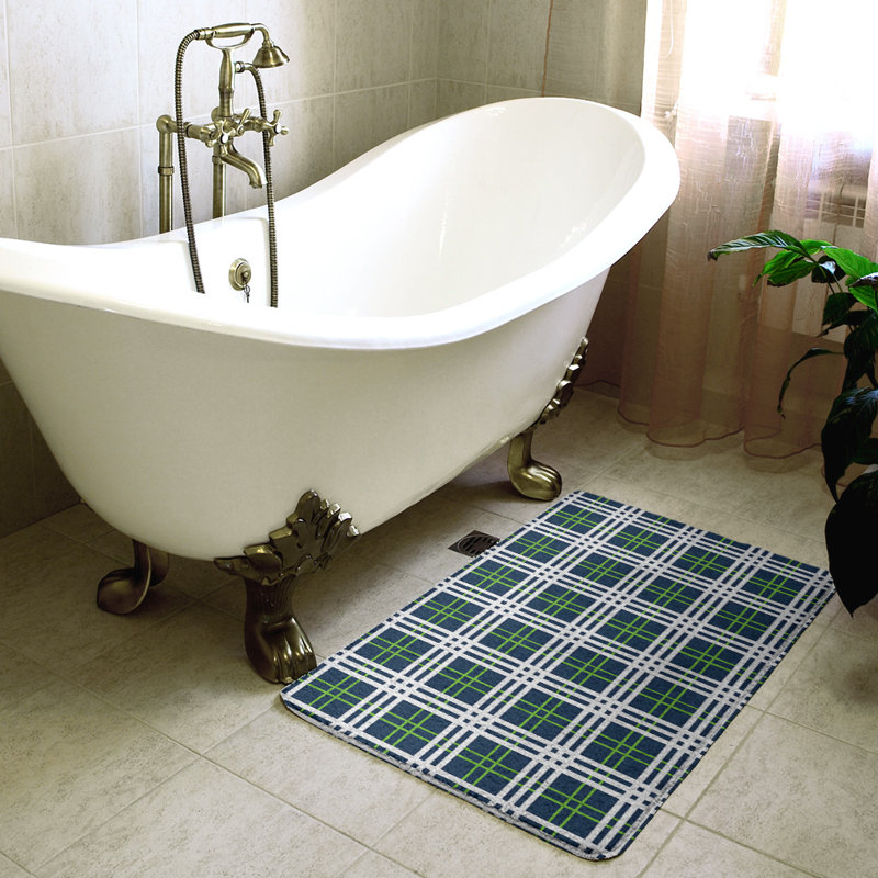 Memory Foam Non-Slip Bath Rug, 21" W x 34" L, Green/White
