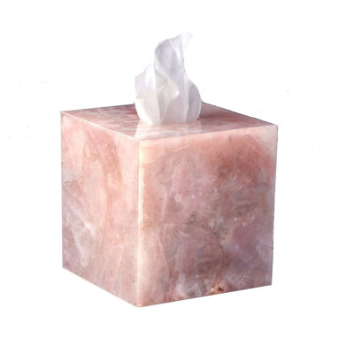 Mike + Ally Luxury Gemstone Rose Quartz Square Tissue Holder for Bathroom & Bedroom
