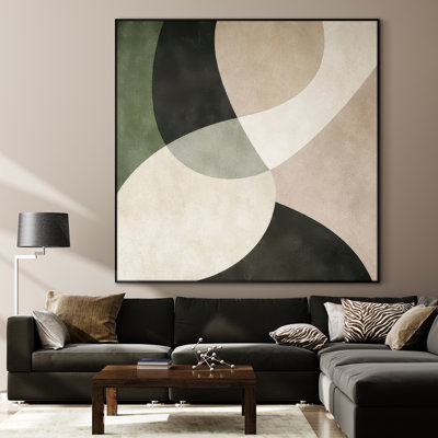 Très grand imprimé mural d'art sur tissu - formes géométriques abstraites neutres, décoration murale moderne minimale pour le salon ou la chambre à coucher - «Assemblage requis du cadre (cadre non fini)»