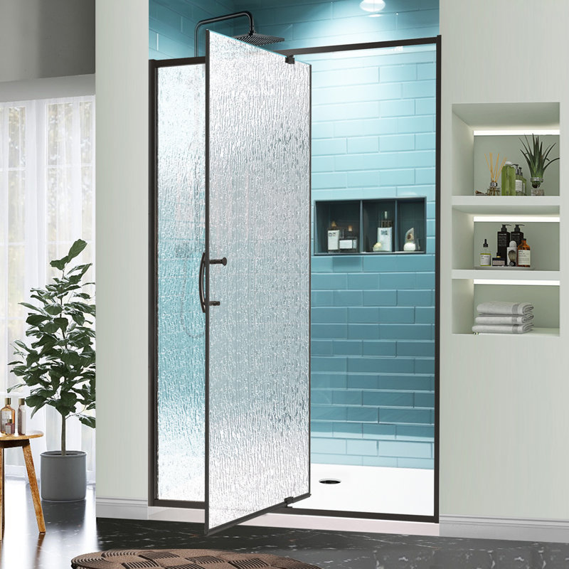 38 - 42 in. W x 71 in. H Pivot Semi-Frameless Sliding Shower Door in with SGCC Tempered Glass, Rain, Matte Black